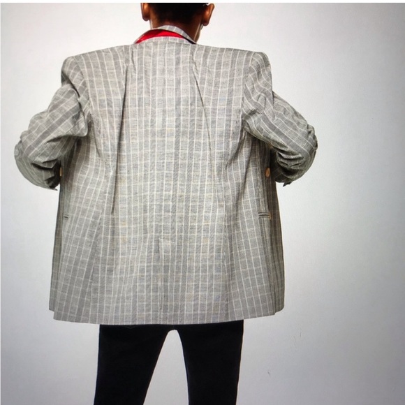 Mango Cotton Blend Checkered Plaid Blazer wooden buttons with red details Fall - Picture 3 of 9